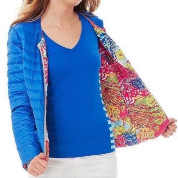 Lilly Pulitzer Lilah Reversible PufferJacket in Fishing for Compliments Size Med - Picture 1 of 3